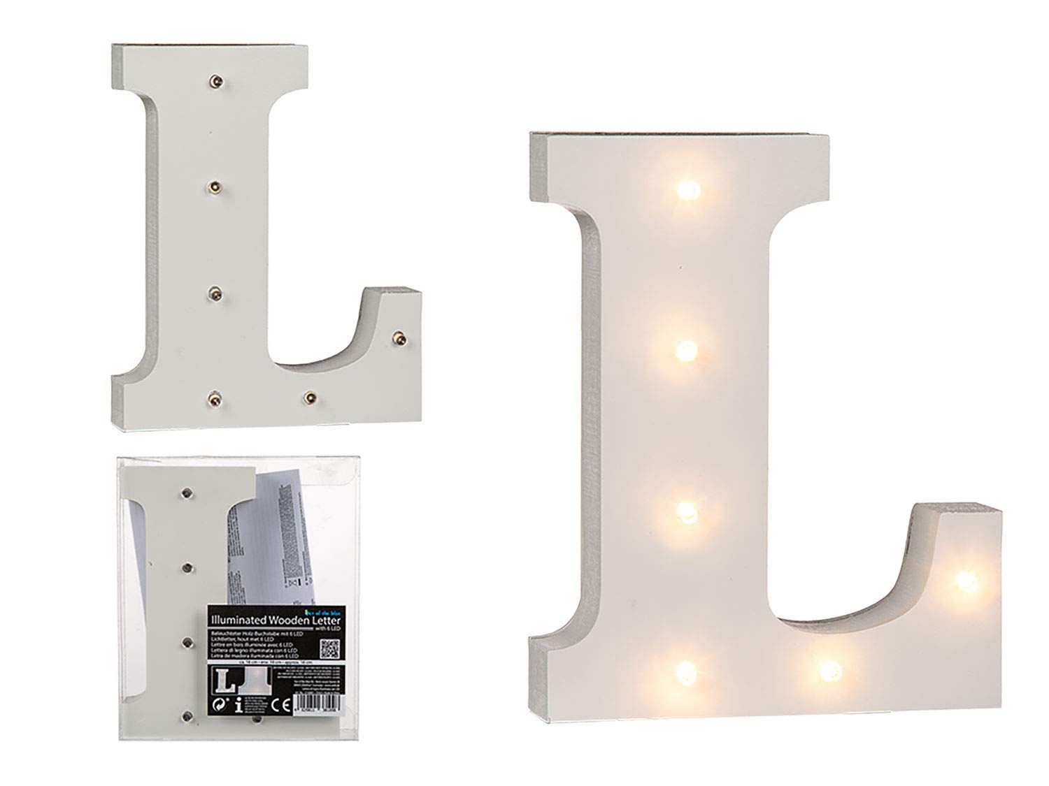 Out of the blue Lettera E in legno illuminabile blue, con 8 LED