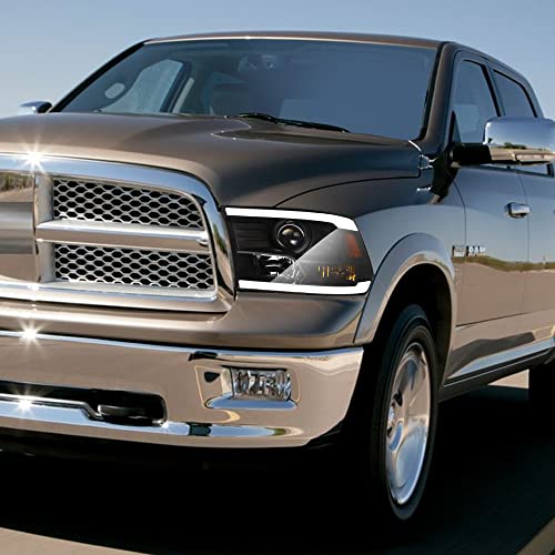 TLAPS 742244177579 DRL LED Strip Bar Projector Headlights Amber Reflector Compatible Dodge Ram 1500 Classic 2500 3500