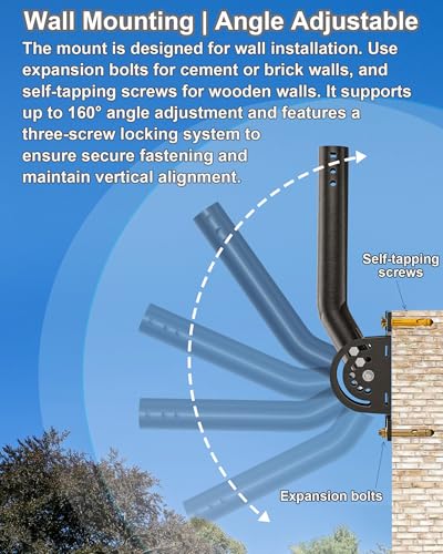 Image of Heavy Duty Antenna Mount, 1-Pack 13 in Three-Screw Locking Pivot J-Pole for Wall, Eave or Roof, 1.38 in OD, for Wireless Bridge Point to Poont AP Access Point CPE Extender Repeater Starlink