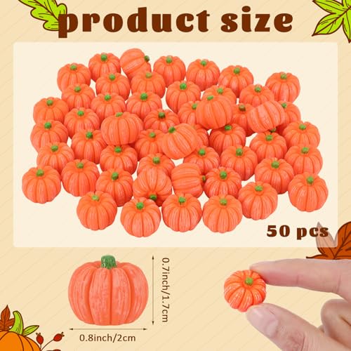 Image of JUNEBRUSHS 50 Pcs Mini Pumpkins Fake Pumpkins Artificial Pumpkins Thanksgiving Ornaments for Vase Filler DIY Crafts Fall Halloween Party Supplies Home Table Decorations