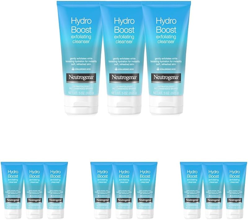Limpador facial esfoliante Neutrogena Hydro Boost com ácido hialurônico, 141 g, pacote com 12