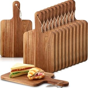 16 Pcs Acacia Wood Cutting Board Bulk Kitchen Chopping Boards with Handle Wooden Serving Tray Charcuterie Boards for Pizza, Bread, Cheese, Fruit, Vegetables Housewarming Gift (14 x 8 Inch)