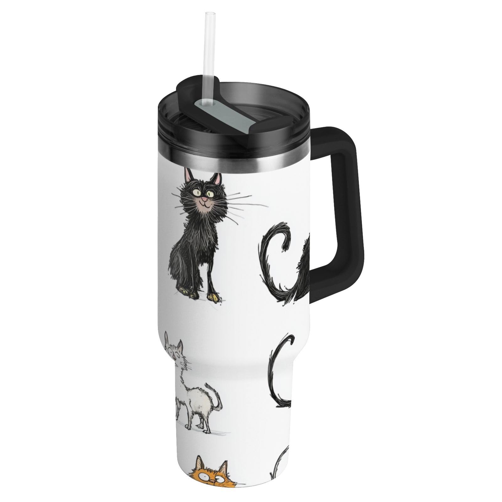 Cartoon Selkirk Rexcats White Vacuum Reusable Kids Water Bottle For School with Straw Leak Resistant Flip Mug With