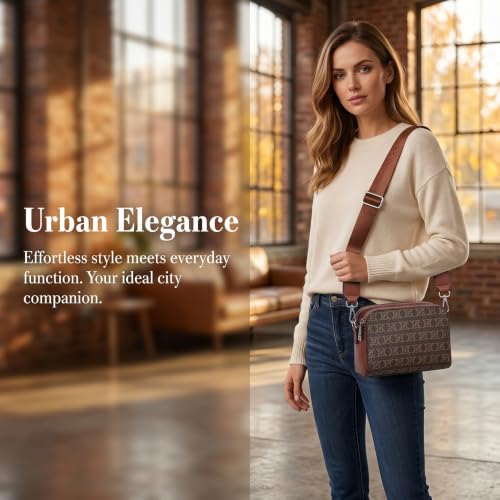Image of Crossbody Bags for Women Small Shoulder Purses with Adjustable Wide Strap, Triple Zip Design