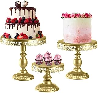 Yesland Set of 3 Round Cake Stand, Metal Cupcake Stands, Dessert Cupcake Pastry Candy Display for Wedding, Event, Birthday Party, Gold
