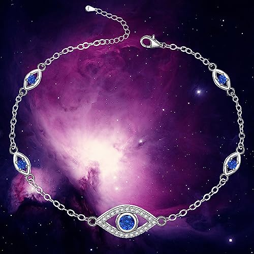 Image of Evil Eye Anklet Sterling Silver Infinity Lotus Flower Evil Eye Anklets for Women Ankle Bracelets Turkish Blue Eyes Protection Chain Jewelry