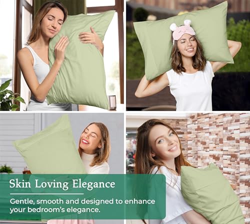 Image of Royale Linens King Pillowcase Set of 2 - Bed Pillow Cover - 20 inch x 40 inch -Sage Green Pillowcases - 1800 Brushed Microfiber, Wrinkle & Fade Resistant - Soft & Cozy- King Size Pillow Case (Sage)