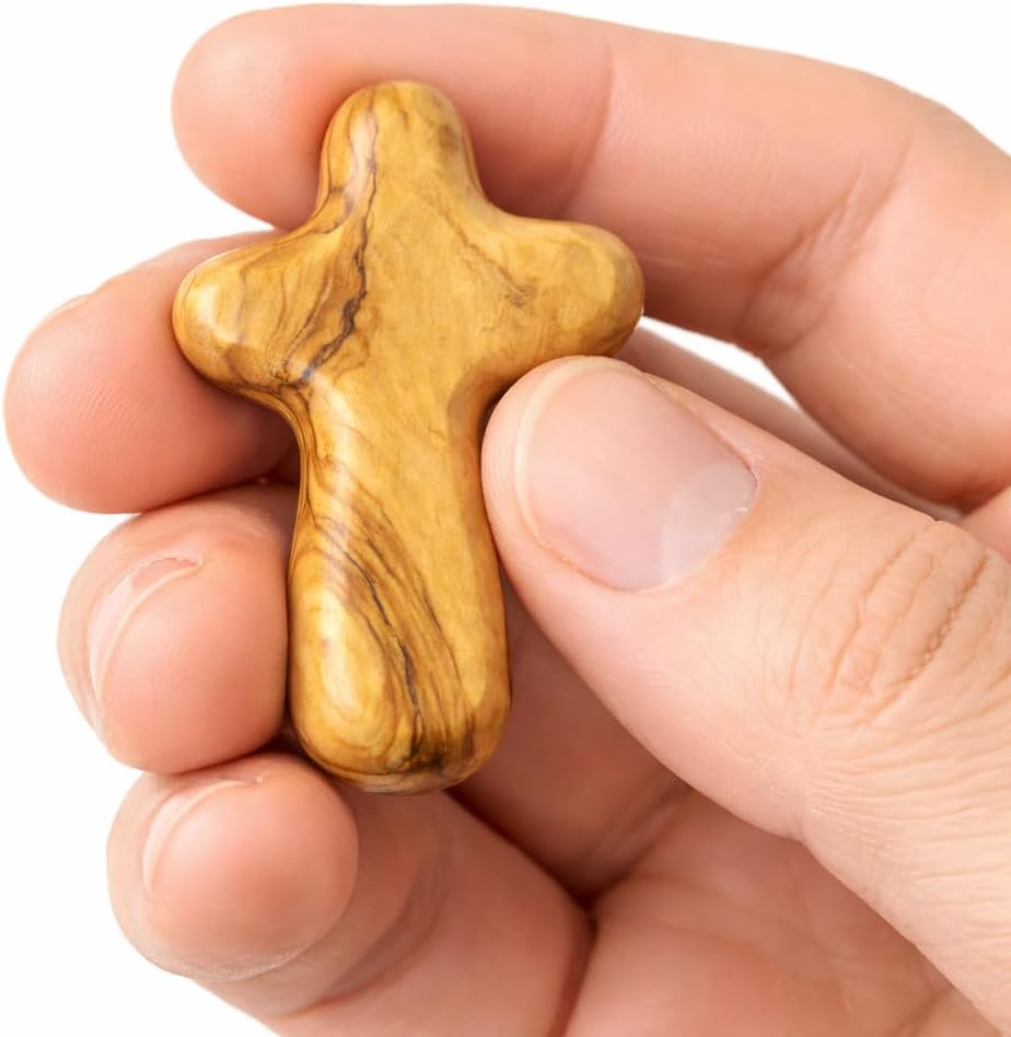 CROSS 50 Mini Olive Wood Comfort Crosses from Bethlehem Israel Holy Land Pocket Holding Prayer Cross Set for Kids & Adults, Handmade Christian Religious Gifts (2.5" / 6cm)