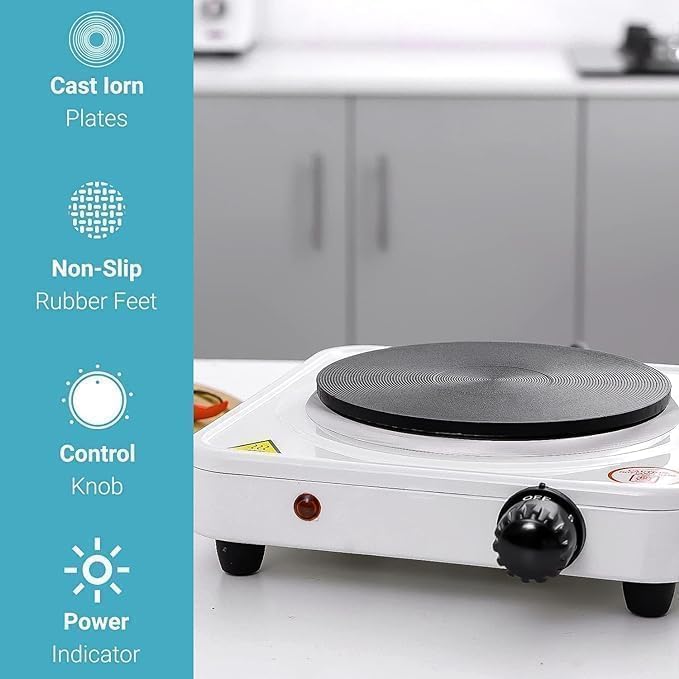 Image of Portable Electric Hot Plate 1500W Single Burner | Adjustable Temperature Control | Compact Electric Stove for Hostel, Office & Travel - Colour May Vary (Hot Plate - 1500W)
