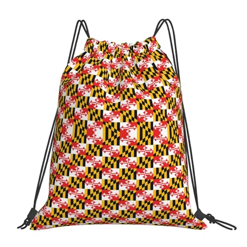 Men Women Maryland Flag Pattern Gym Drawstring Backpack String Sackpack Bag