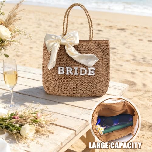 Bolso de playa tejido a mano estilo boho con lazo de seda miniatura 7
