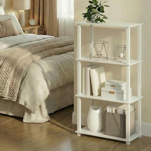 Image of Furinno Turn-S-Tube Storage Shelves, 4-Tier Book Shelf, Corner Shelf, Toolless Open Frame Standing Shelves, for Organization and Storage, Living Room, Garage, Home Office, White