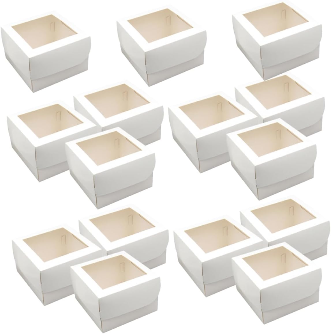 Bakery Boxes with Window 4-inch Square Cake Carrier Food-grade 350gsm White Cardboard with Paper Tray 25pcs for Bakery Dessert Packaging and Takeout