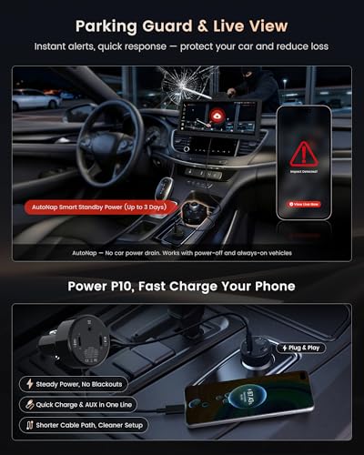 Image of P10 10.25 inch QLED Wireless CarPlay Screen for Car, Portable Display for Android Auto, Built-in 4G LTE, Parking Monitor, Remote Live View, Dual 1080P Dash Cam, ChatGPT & Gemini AI