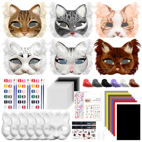 Blurap 83pcs Therian Mask Kit, Cat Mask Base Kit, DIY Furry Masks to Paint, Therian Mask Base Arts...