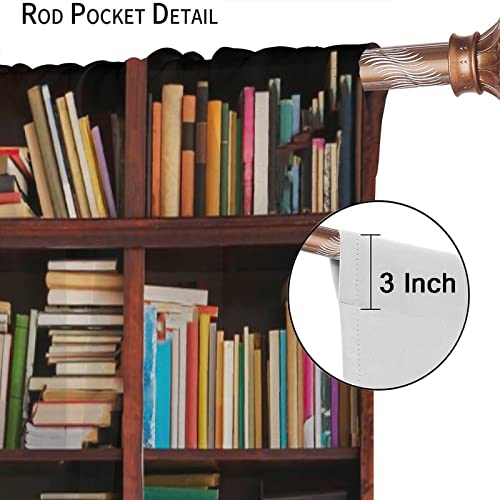 Vintage Book Curtains, Library Book Shelves Wooden Bookcases Vintage Pattern Print Curtains Curtain 2 Panel Set Used For Room Shading And Sun Protection Decorative Curtains 42X45 Inch #TOP5