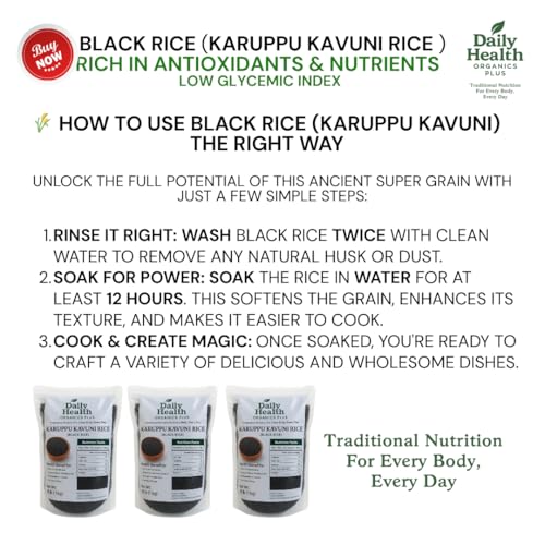 Image of Karuppu Kavuni Rice 1kg | Black Rice 1kg Pack | Rich in Antioxidants & Nutrients | Low Glycemic Index | Naturally High in Fiber | Unpolished Whole Grain | Premium Quality (1000g)