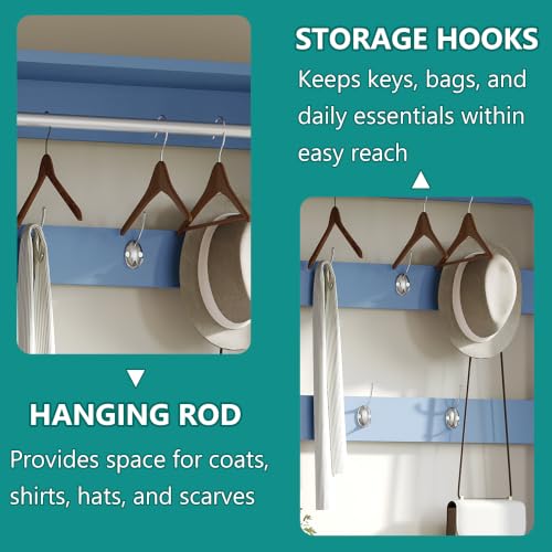 Image of Shoe Cabinet for Entryway with 3 Flip Drawers, Blue Tall Shoe Storage Cabinet with Coat Rack, Wood Narrow Slim Hidden Freestanding Shoe Rack Organizer, 2 in 1 Hall Tree for Living Room, Hallway