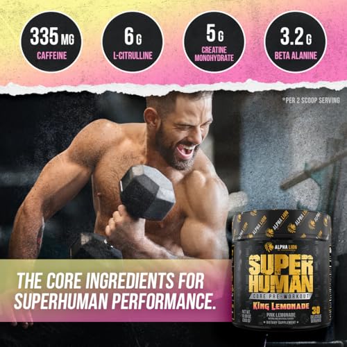 Image of ALPHA LION Core Pre Workout with Creatine for Performance, Beta Alanine for Muscle, L-Citrulline for Pump & Tri-Source Caffeine for Sustained Energy (30 Servings, King Lemonade Flavor)