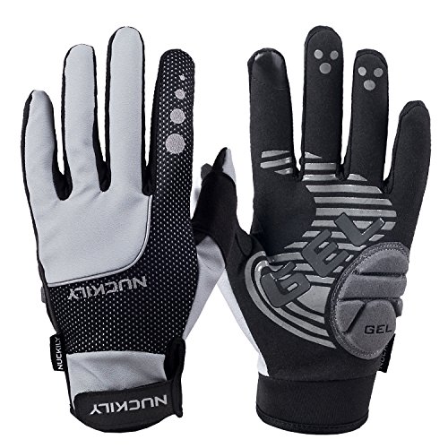 NUCKILY Guantes de ciclismo para hombre con pantalla táctil, forro polar térmico grueso, unisex, para deportes de invierno, bicicleta de montaña, antideslizantes, para pantalla táctil, guantes MTB
