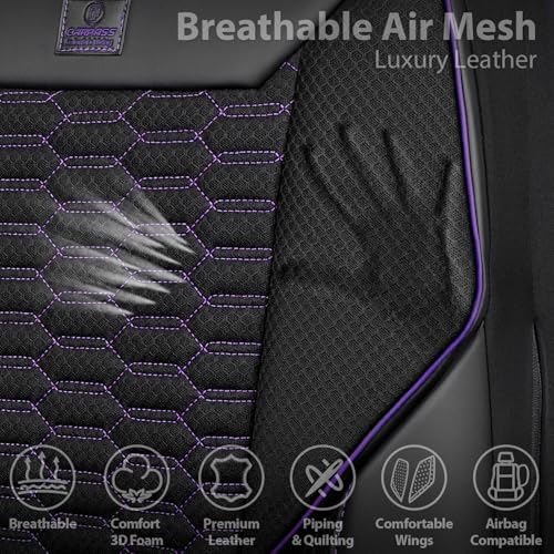 Image of CAR PASS 3D Foam Mesh Leather Car Seat Covers Front Seats,Breathable Mesh Front Seat Covers for Women,Universal Fit for Cars SUV Truck Sedan Van Automotive,Armrest Airbag Compatible,Black and Purple