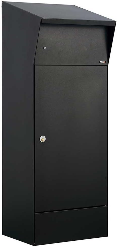 Qualarc ALX-BP Freestanding Top Loading Locking Galvanized Steel Parcel Drop Box with LED Motion Lighting, Black