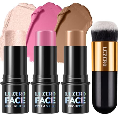 Lezero 3Pcs Contour Stick Makeup Kit, Shades with Highlighter, Blush