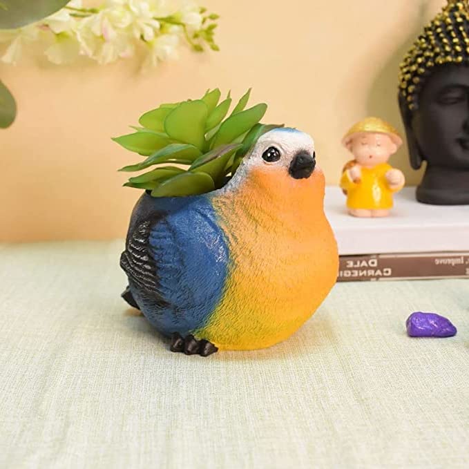 zedoff Premium Desk Resin Bird Planter Pot Sparrow Flowerpot Pen/Pencil Stand ceremic Desk Balcony Decor Showpiece Indoor Outdoor Handicraft (Without Plant)