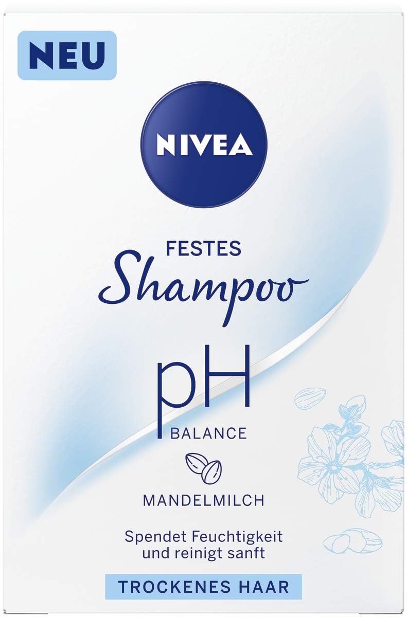 NIVEA festes Shampoo pH Balance für trockenes Haar (75 g), sanft reinigendes Festshampoo mit Mandelmilch, pH-optimiertes Shampoo mit veganer Formel