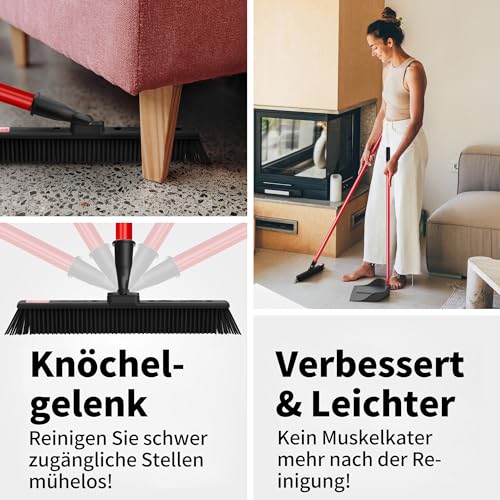 Tyroler Japanischer Gummibesen mit Stiel | Kehrbesen-Kopf aus 100% Naturkautschuk 30 cm | Besen mit Stiel und 140 cm Anti-Rost-Griff | Besen Innen | Gummibesen Tierhaare – Bild 5