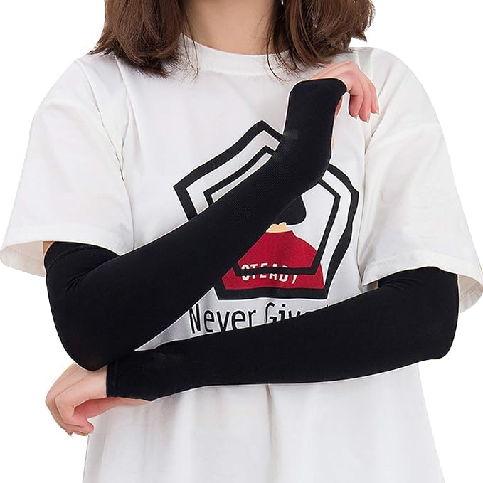 Image of Arm Sleeve UV Protection Cooling Arm Sleeves for Sports Driving Sun Protection Full Hand Gloves Arm Cover For Unisex with Thumb Hole for Boys Girls