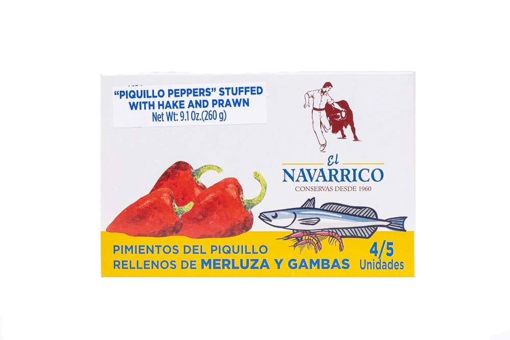El Navarrico's Piquillo Peppers Stuffed with Hake and Prawns from Navarra Spain - 4/5 units 9.1 oz