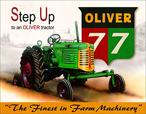 Desperate Enterprises Oliver 77 Tractor Tin Sign - Nostalgic Vintage Metal Wall Decor - Made in USA