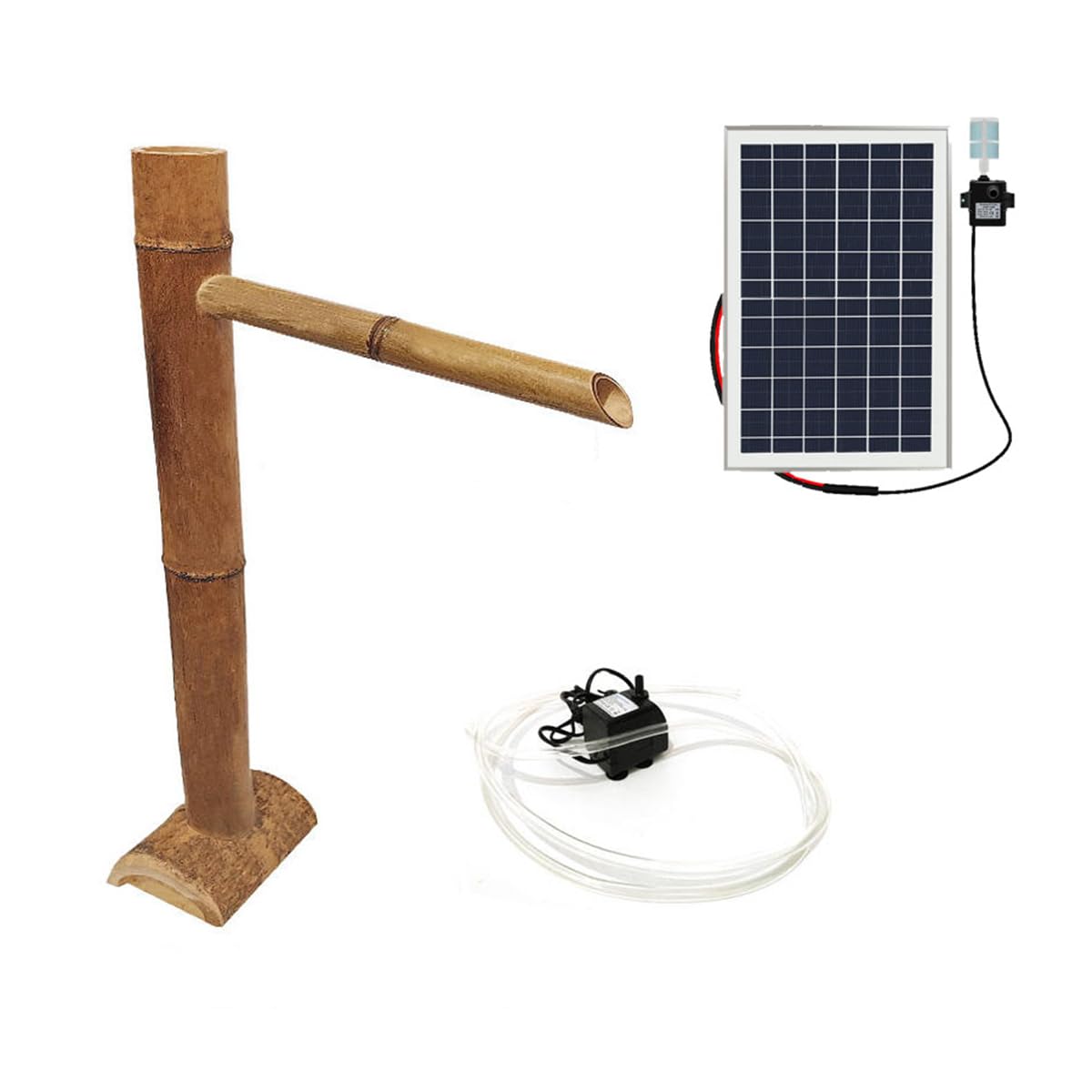 asdchZen Bamboo Solar Fountain With Pump, Feng Shui Zen Water Fountain With Bamboo Raft & Bamboo Ladles, Garden Decor, For Indoor Outdoor Backyard Lawn, 90Cm,90cm