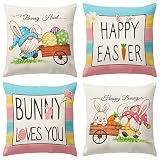 Easter Decorations,Easter Gnome Pillow Covers 18x18 Set of 4, Easter Decorations for Home,Eastr Bunn