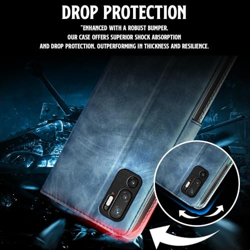 Image of WOW IMAGINE Shock Proof Flip Cover Back Case for Xiaomi Redmi Note 10T 5G | Poco M3 Pro 5G (Magnetic Button Flip Case | Wallet Pockets & Stand | Leather Finish | Aquamarine)