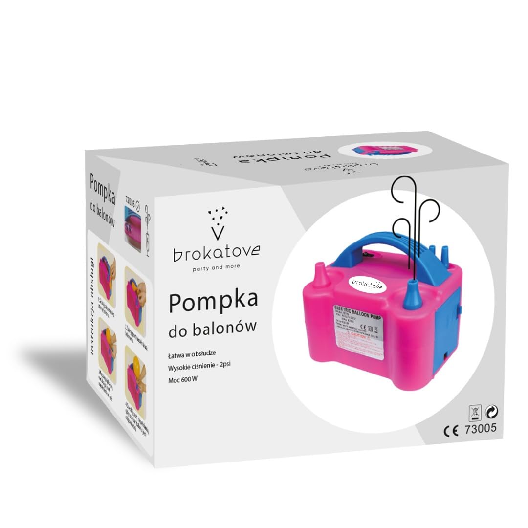 Pompka elektryczna do balonów 600 W Różowa | 600W mocny silnik, balony lateksowe, podwójne dysze, szybkie pompowanie
