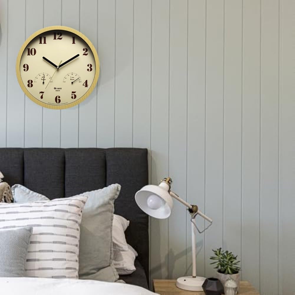 Kleine Outdoor-Uhren mit Thermometer und Hygrometer, 25,4 cm, leise, nicht tickende, analoge Wanduhr, für Terrasse, Veranda, Pool, wasserdicht, batteriebetrieben, Gartendekoration mit