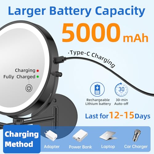 FUNTOUCH Kosmetikspiegel mit 1X/30X Vergrößerung, 5000mAh Wiederaufladbar – Ansicht 3