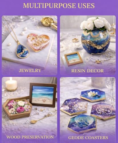 Image of Crystal Clear 2:1 Epoxy Resin (800gm) & Hardener (400gm) | UV Resistant, Self-Leveling High Gloss Finish | Non-Toxic, Easy Mix Liquid Art Kit for Jewellery, Keychain DIY Crafts