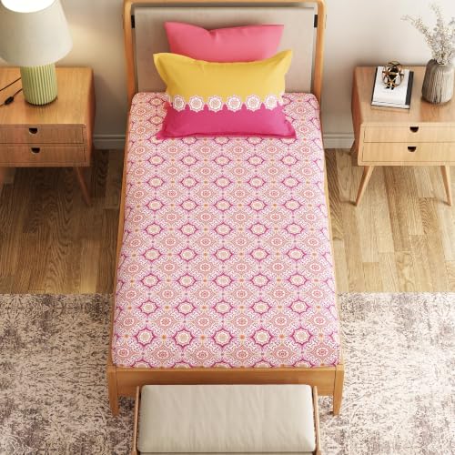 Image of Mytrident Bedsheet for Single Bed Cotton | 60 inch x 90 inch | Meadow Pink