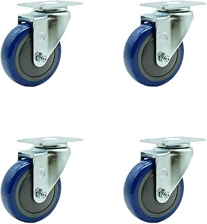 Swivel Caster Set of 4 with 4 Inch Blue Polyurethane Wheel â€“ 350 lbs. Capacity Per Caster â€“ 3-1/8 Inch x 4-1/8 Inch Overall Top Plate â€“ Service Caster Brand