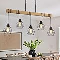 5-Light Kitchen Island Lighting,Modern Chandelier Over Table, Dining Room Light Fixture Hanging for Modern Farmhouse Linear Chandeliers Black Rustic Wood Ceiling Pendant Light Fixtures