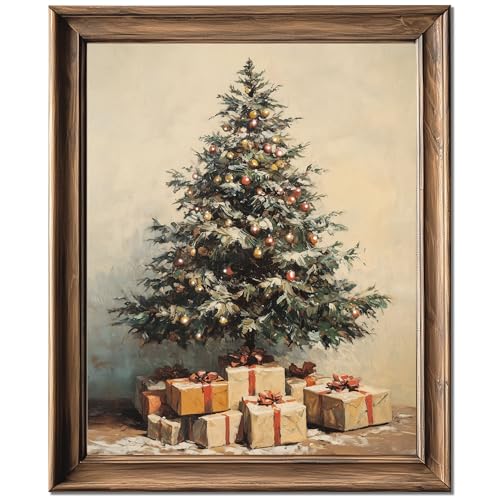 HubbgDesign Vintage Winter Wall Art, Rustic Christmas Tree Artwork, Antique Holiday Decoration, Cozy Wall Decor (8 X 10 IN Print Unframed, Gift Box)