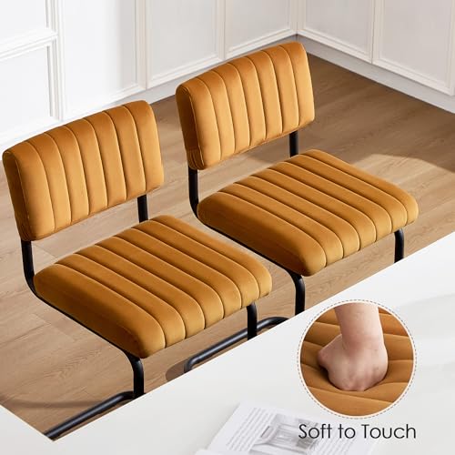 Image of ONEVOG 30 Inch Modern Bar Stools Set of 2, Upholstered Mid Century Modern Bar Height Stools Chairs with Tufted Cushion and Backs, Velvet Fabric Cantilever Barstools for Kitchen Island Pub