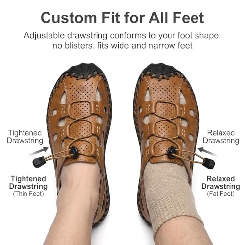 Image of Mens Casual Closed Toe Leather Sandals Outdoor Fisherman Adjustable Sport Summer Shoes