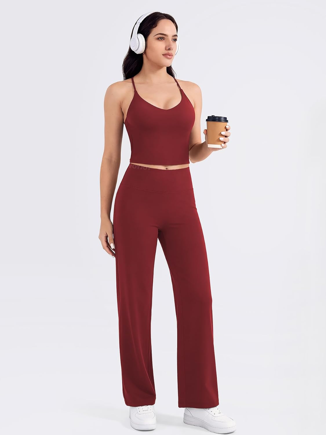 VOYJOY Women's Workout Tank Top V Neck Padded Sleeveless Backless Crop Tops with Adjustable Spaghetti Strap - Image 5