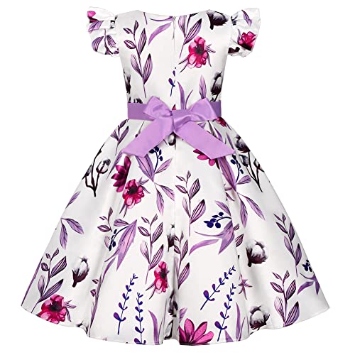 Girl Flower Party Special Occasions Princess Dress Flutter Sleeve Pageant Dresses Tutu Tulle Dance Birthday Gown Dresses 5T 6T (Light Purple 130) #TOP1