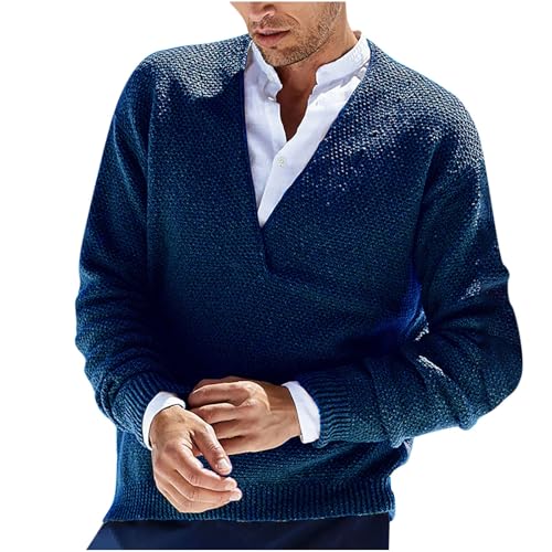 Cambkatl Men's V Neck Sweater, Fashion Solid Color Casual Long Sleeve Pullover Knit Sweaters Thermal Tops