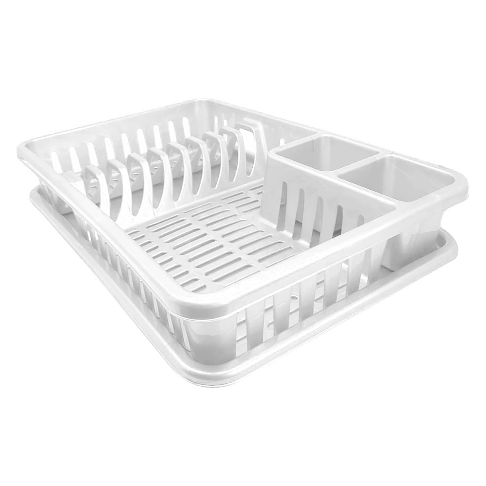 Plastific White Plastic Dish Drainer Plate Cutlery Rack Kitchen Sink Utensil Draining Cup Holder Sink Drainer For Kitchen Countertop (45 X 29.7 X 8Cm, )